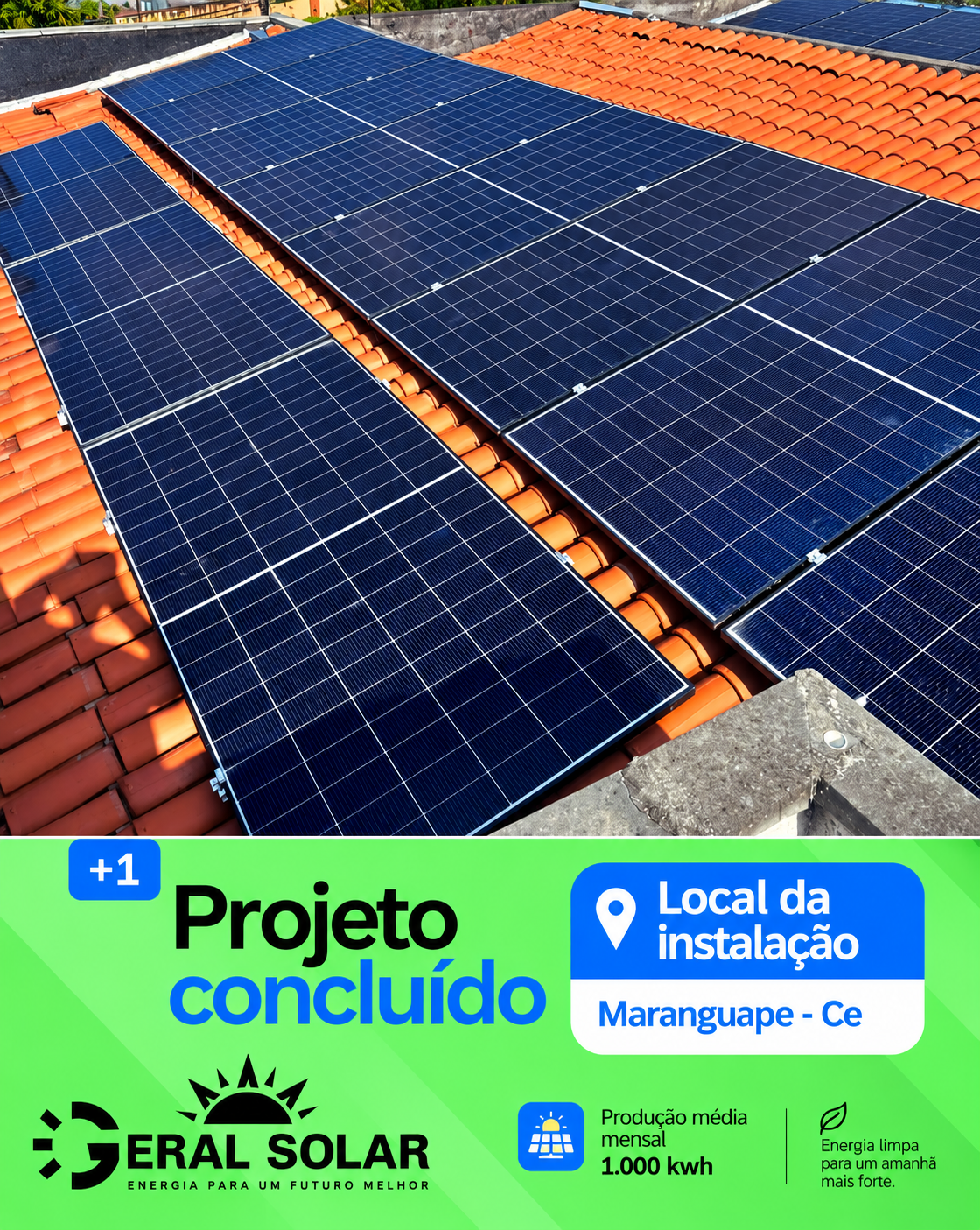 Projeto concluído de painéis solares em telhado em Maranguape, Ceará